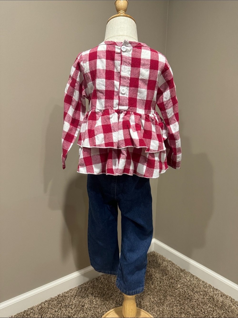 Girls Red & White Buffalo Check Ruffled Top - Picture 4 of 4